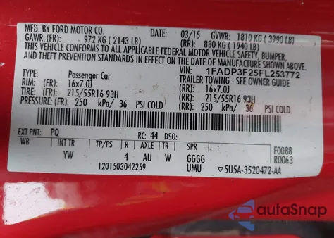 2015 Ford Focus Se z USA, uszkodzony, nr VIN 1FADP3F25FL253772